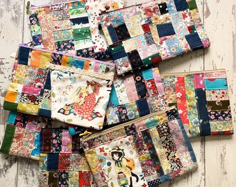 Handmade  Patchwork Fabric Purse Coin Purse Card Purse Cosmetics Pouch  Zipper Bag Phone Pouch  Wallet Size: 8” X 5.5”