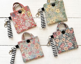 Handmade Floral Fabric Mini Tote Bag: Small Cotton Pouch with Keyring