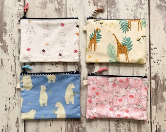Handmade  Animal Printed Fabric Coin Purse Card Purse Cosmetics Pouch  Zipper Bag Wallet   Size: 5.5” X 4”