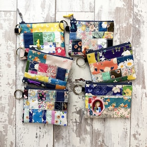Monedero de tela patchwork hecho a mano, monedero, tarjetero, neceser con cremallera, tamaño cartera: 11,4 x 8,9 cm