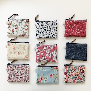 Handmade Floral Cotton Coin Purse: Zipper Pouch, Card Wallet (4.5” X 3.5”)