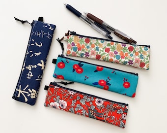 Handmade  Flower Printed  Fabric Thin Pencil Case  Slim Zipper Pouch   Size: 7.5” X 2”