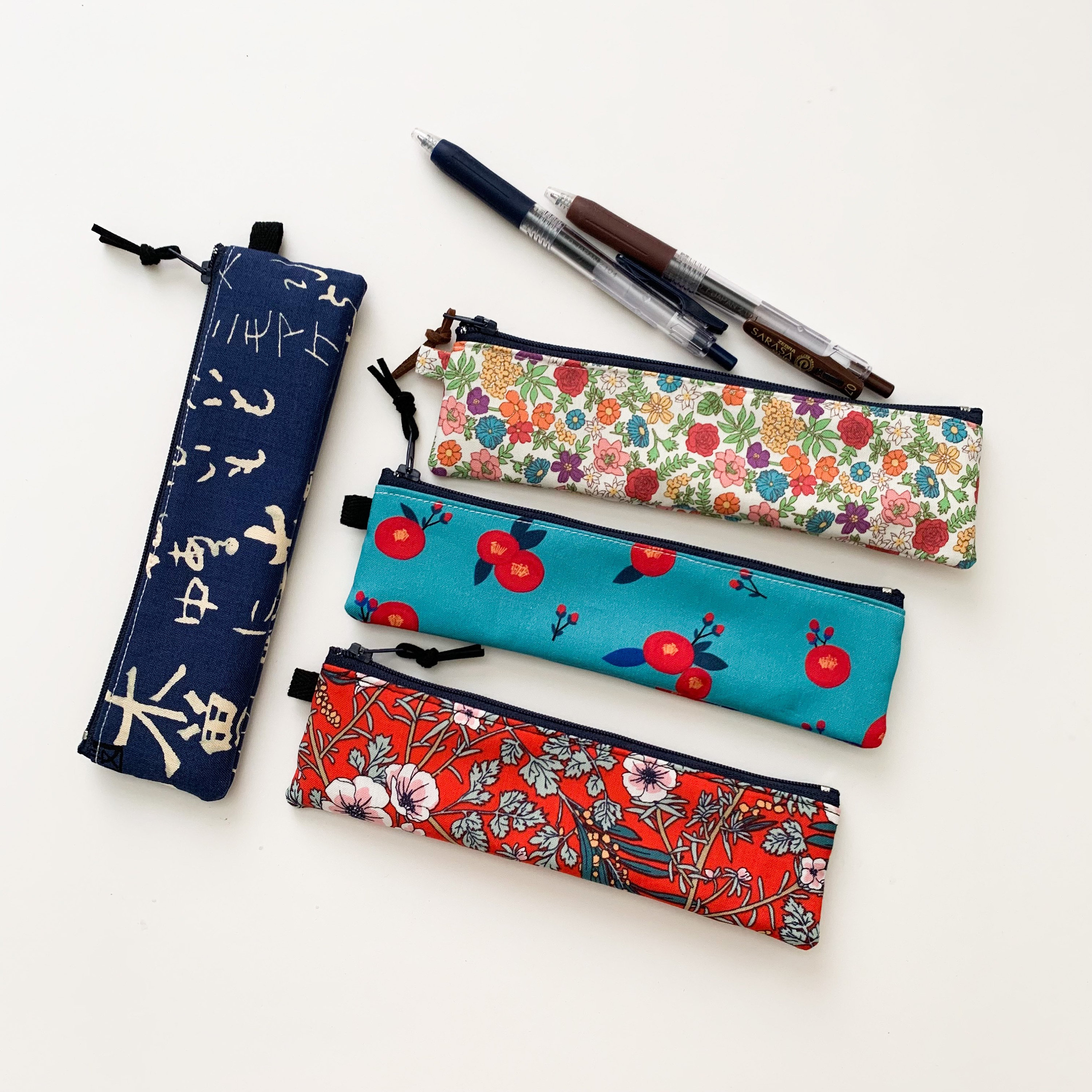 Handmade Flower Printed Fabric Thin Pencil Case Slim Zipper Pouch