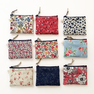 Handmade Floral Cotton Coin Purse: Zipper Pouch, Card Wallet (4.5” X 3.5”)