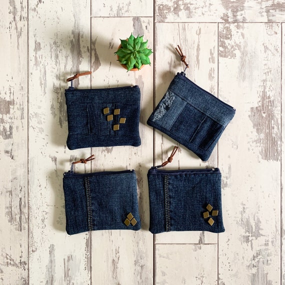 Handmade Upcycled Denim Jeans Fabric Purse Coin Purse Card 