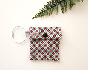 Handmade Floral Mini Pouch: Snap Button Cotton Coin Purse with Keyring