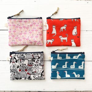 Minibolso con cremallera hecho a mano – Monedero con estampado animal – Monedero pequeño de tela para tarjetas, efectivo y auriculares – Regalo para ella