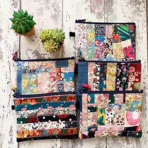 Handmade Patchwork Cotton Coin Purse: Floral Zipper Pouch (5.5” X 4”)