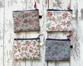 Handmade  Flower Garden Printed Cotton Fabric  Coin Purse Card Purse Cosmetics Pouch  Zipper Bag Wallet Size: 4.5” X 3.75”
