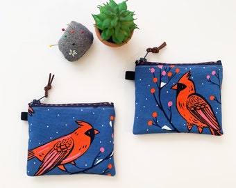 Handmade  Pretty Bird Printed  Fabric Purse  Coin Purse Card Purse Cosmetics Pouch  Zipper Bag Wallet Size: 4.5” X 3.5”