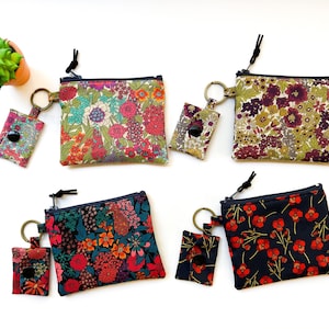 Handmade Liberty London Flower Garden Printed Tana Lawn Coin Purse Card Purse Cosmetics Pouch  Zipper Bag Wallet with Micro Bag Keyring