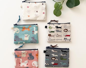 Cat Print Coin Pouch: Handmade Cotton Zipper Wallet