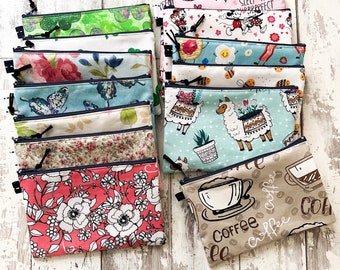Handmade Cotton Zipper Pouch: Floral Cosmetic Bag (7.5” X 5”)