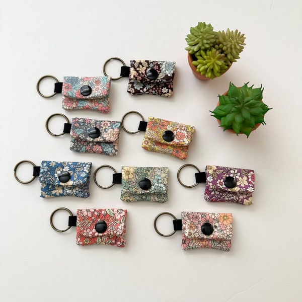 Handmade Beautiful My Little Garden Floral Printed Micro Bag Pouch with Keyring  Coin Purse Jewelry Wallet  Size: 2” X 1.5”