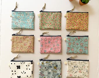 Handmade  Floral Cotton Zipper Pouch – 4.5” x 3.5” Coin Purse | Small Makeup Bag, Card Purse | Cute Mini Wallet | Gift for Her