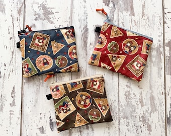 Handmade  Cotton Fabric Coin Purse Card Purse Cosmetics Pouch  Zipper Bag Wallet   Size: 4.5” X 3.5”