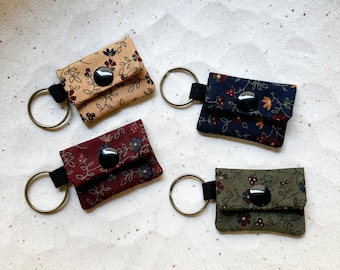 Handmade Cosmos Print Cotton Micro Pouch: Jewelry Purse with Keyring