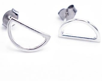 Half-circle Half-moon Silver Stud Earrings