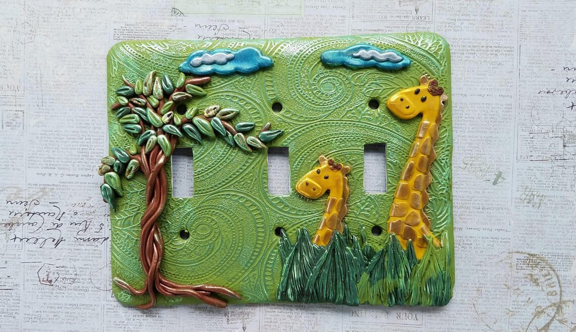 Giraffe Switch Plate Cover, Giraffe Light Switch, Triple Switch Plate, Kids Room Switch Plate
