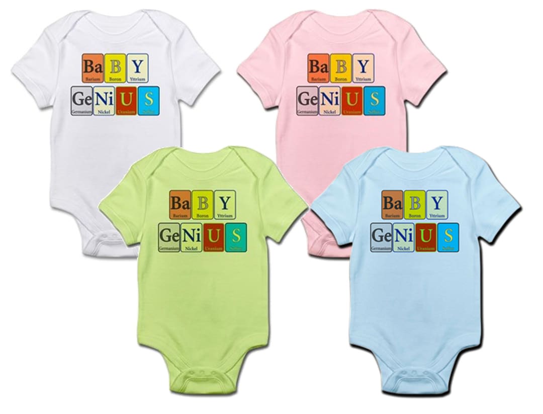 Baby Genius Infant Onesie Designed With Periodic Elements of Chemistry