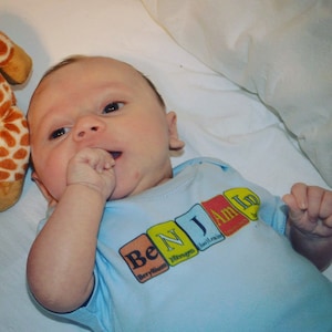 Custom Boys/Girls Name Bodysuit/Onesie - We can do ANY NAME!   Pick color and size!  Chemistry - Periodic Elements