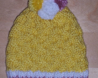 Knit Baby Hat - Criss-Cross PomPom Cable Hat - Newborn