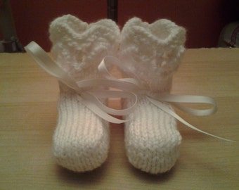 Knit Baby Booties - Zig Zag Ridged Booties - 6 Months