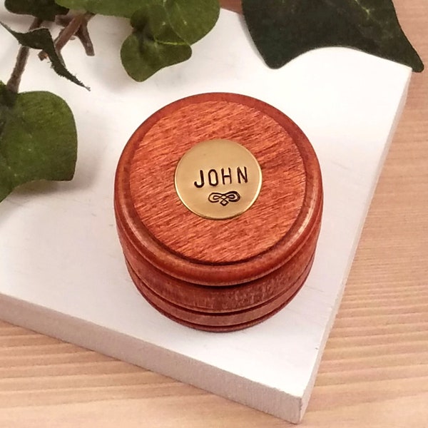 Personalized Wood Ring Box, Custom Wood Ring Holder, Wooden Mens Ring Box, Womens Ring Box, Rustic Round Box, Small Jewelry Box, Gift
