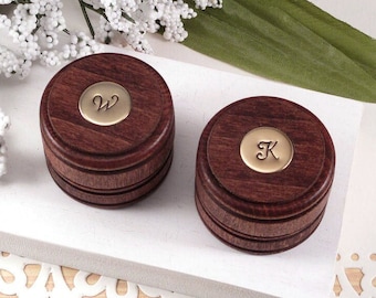 Ring Bearer Box Set, Small Round Wood Wedding Ring Box, Personalized Ring Box, Hand Stamped Monogram, Rustic Ring Box, Wedding Ring Holder