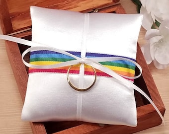 Rainbow Ring Pillow, Pride Ring Bearer Box Pillow, LGBT, Same Sex Wedding, Gay, Small Ring Pillow, Jewelry Pad, Satin Ring Pillow, Mini