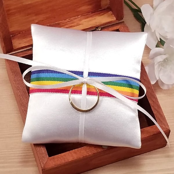 Rainbow Ring Pillow, Pride Ring Bearer Box Pillow, LGBT, Same Sex Wedding, Gay, Small Ring Pillow, Jewelry Pad, Satin Ring Pillow, Mini