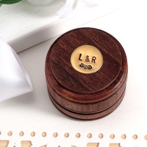 Ring Bearer Box, Personalized Round Wedding Ring Box, Custom Ring Box, Hand Stamped, Rustic Wood Box, Wedding Ring Holder, Round Ring box