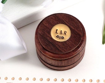 Ring Bearer Box, Personalized Round Wedding Ring Box, Custom Ring Box, Hand Stamped, Rustic Wood Box, Wedding Ring Holder, Round Ring box