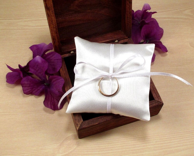 Wedding Ring Pillow, Ring Bearer Box Pillow, Mini Ring Pillow, Rustic Wedding Ring Box Pillow, Jewelry Pad, Small Satin Bridal Ring Pillow image 1