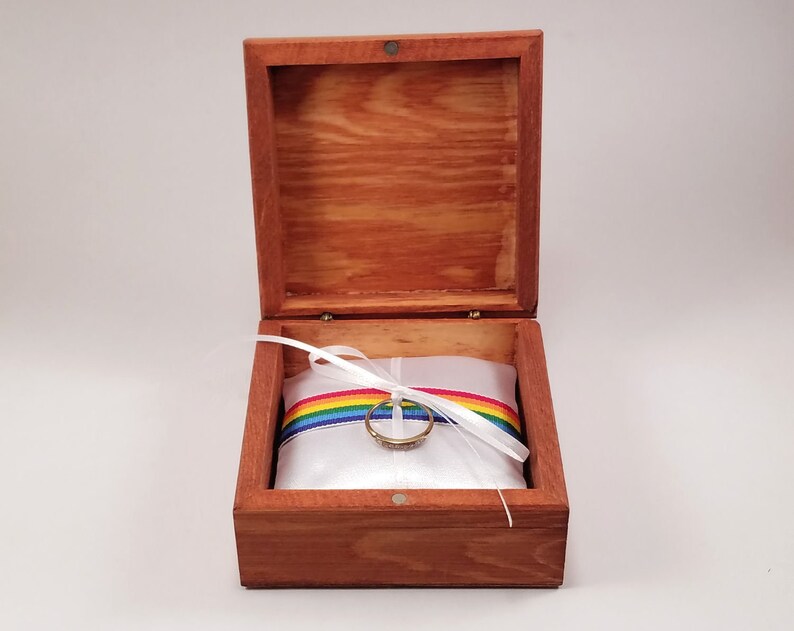 Small Ring Pillow Box Pride Ring Bearer Box LGBT Gay Rainbow Ring Pillow Box Set Distressed Rustic Wood Box Same Sex Rustic Gift Box