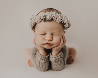 Olivia--Newborn Flower Crown, Newborn Photography Prop, Newborn Flower Halo, Neutral Flower Crown, Dried Flower Crown, Sitter Flower Crown