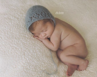 Sophie--Newborn Knit Bonnet--Newborn Mohair Bonnet--Baby Bonnet--Newborn Hat--Newborn Bonnet--Knit Bonnet