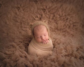 Christopher--Newborn Bear Bonnet--Mohair Bear Bonnet--Newborn Photo Prop--Newborn Bonnet--Baby Bonnet--Knit bonnet--Mohair Bonnet