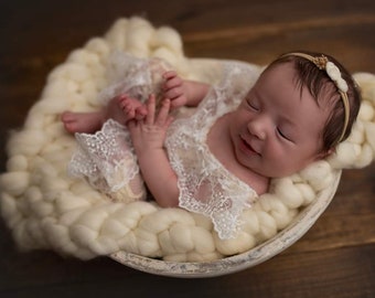 Marlowe--Nuetral Floral Headband-- Newborn Tieback-- Newborn Photography Prop