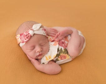 Georgia Set-- Newborn Floral Romper-- Newborn Romper Set-- Knot Headband--Newborn Photography Prop-- Newborn Clothing