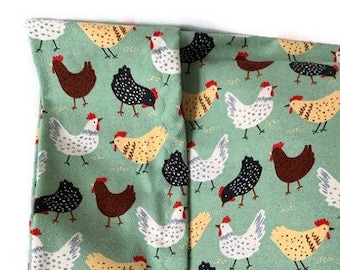 Hens - Flannel Pillowcases -  Set of 2 - Chickens - Colorful Hens - Farmhouse Style - French Seams - Standard Size - Chicken Lover Gift