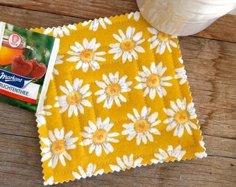 White Daisies - Fabric Quilted Coaster - Shasta Daisies - Coffee Coaster - Double-Sided Mug Rug - Daisy Gift - DaisyDecor - Flannel
