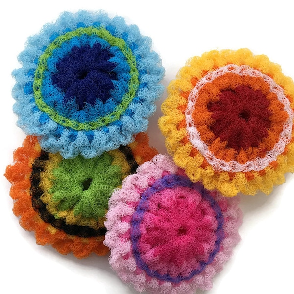 Crochet Flower Scrubbies - You Choose Colors and 2 Through 4 - Unsponge - Crochet Washcloth - Handmade Scrubbies