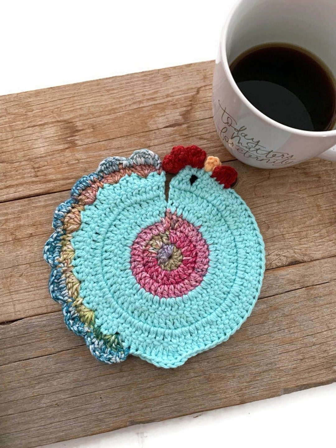 Chicken Mug Rug Crochet Chicken Hot Pad Chicken Table Decor Henhouse Decor Farmhouse Decor