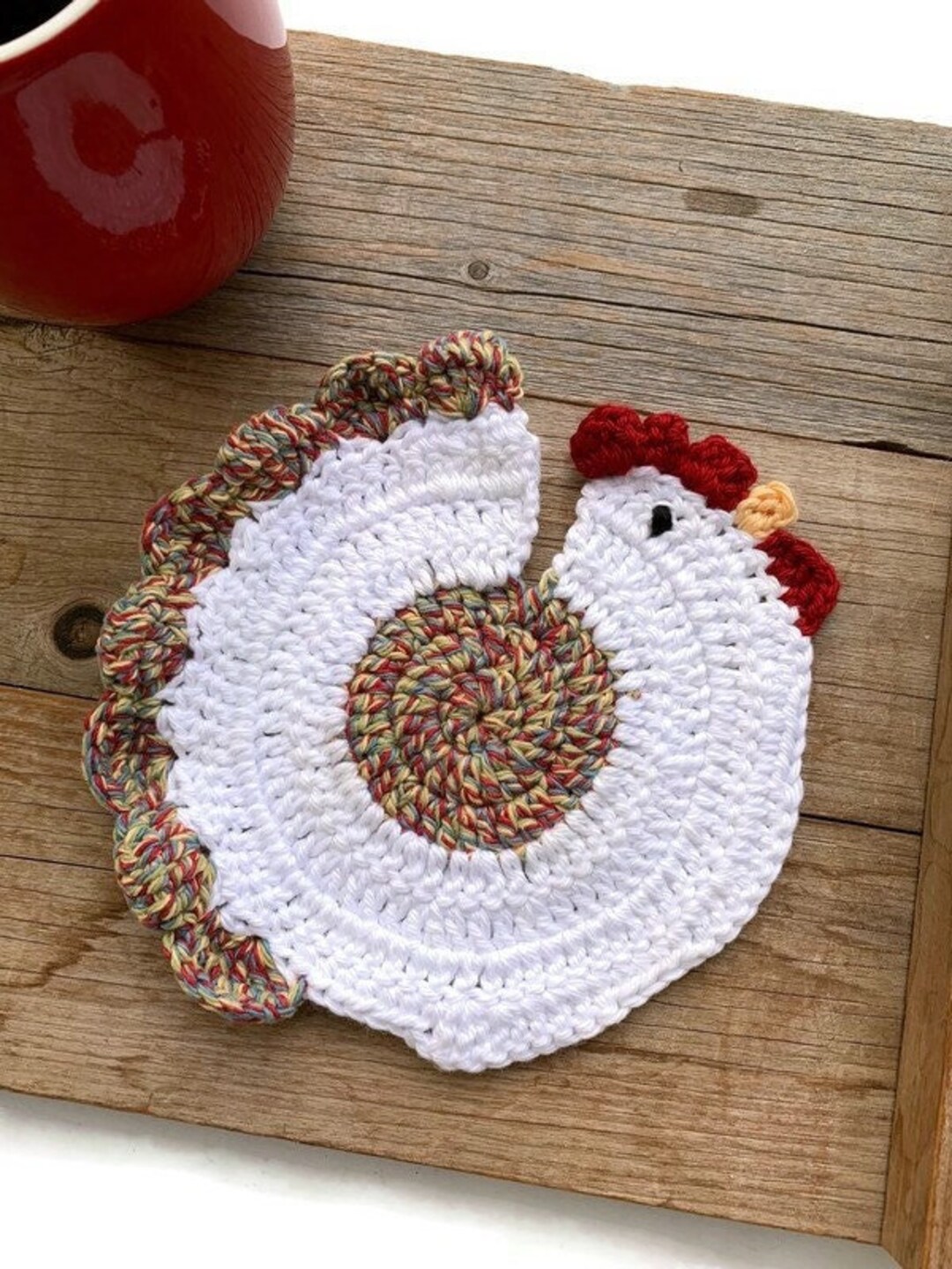 Chicken Mug Rug Crochet Chicken Hot Pad Chicken Table Etsy