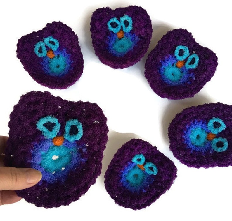 Owl Dish Scrubbies, 1 Through 4 Purple Crochet Scrubbie, Kitchen Dish Scrubber, Pot Scrubber, Handmade Scrubber, Kitchen Scrubbie, Gift image 4