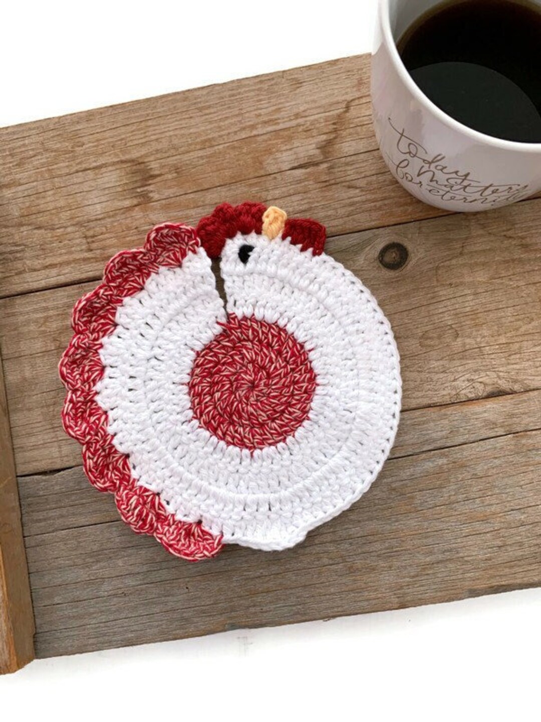 Chicken Mug Rug Crochet Chicken Hot Pad Chicken Table Decor Henhouse Decor Farmhouse Decor