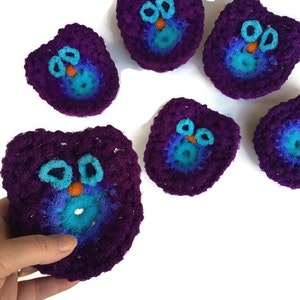 Owl Dish Scrubbies, 1 Through 4 Purple Crochet Scrubbie, Kitchen Dish Scrubber, Pot Scrubber, Handmade Scrubber, Kitchen Scrubbie, Gift image 3