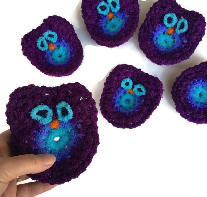 Owl Dish Scrubbies, 1 Through 4 Purple Crochet Scrubbie, Kitchen Dish Scrubber, Pot Scrubber, Handmade Scrubber, Kitchen Scrubbie, Gift image 3