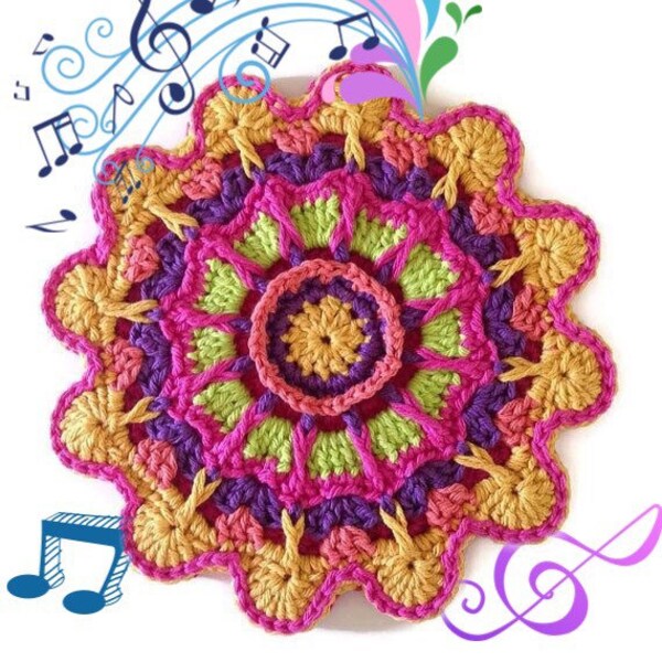 Crochet Flower Fiesta Potholder/Hand-made Trivet/Large HotPad/Double Thick-Cotton Potholder, Crocheted from My Original Pattern-Gift for Her